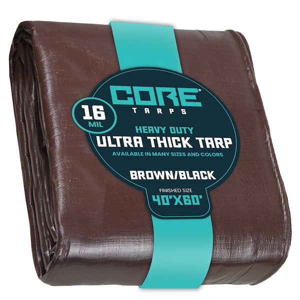 Core Tarps Heavy Duty Tarp, 60 ft L x 0.5 mm H x 40 ft W, 16 Mil, Brown/Black, Polyethylene CT-302-40X60 - main